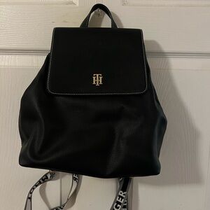 Tommy Hilfiger Black Leather Backpack